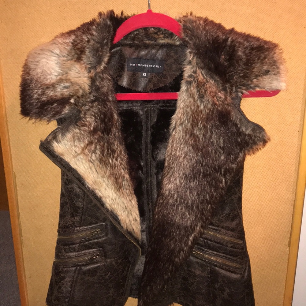 Awesome brown leather fur vest